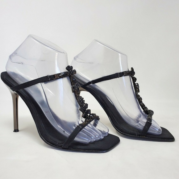 River Island Shoes - River Island Black Strappy Open Toe Rhinestone 7